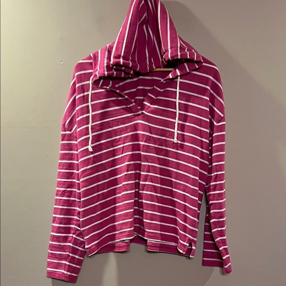 J. Crew Factory Pink and White Striped Hoodie